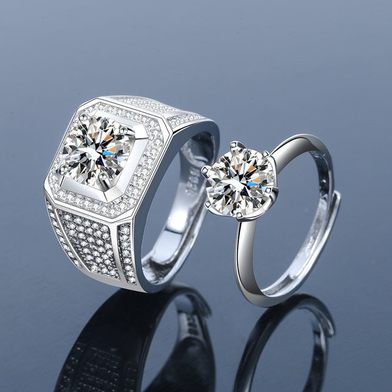 2 Pcs Love Heart Zircon Couple Rings Set Fashion Lover Bridal