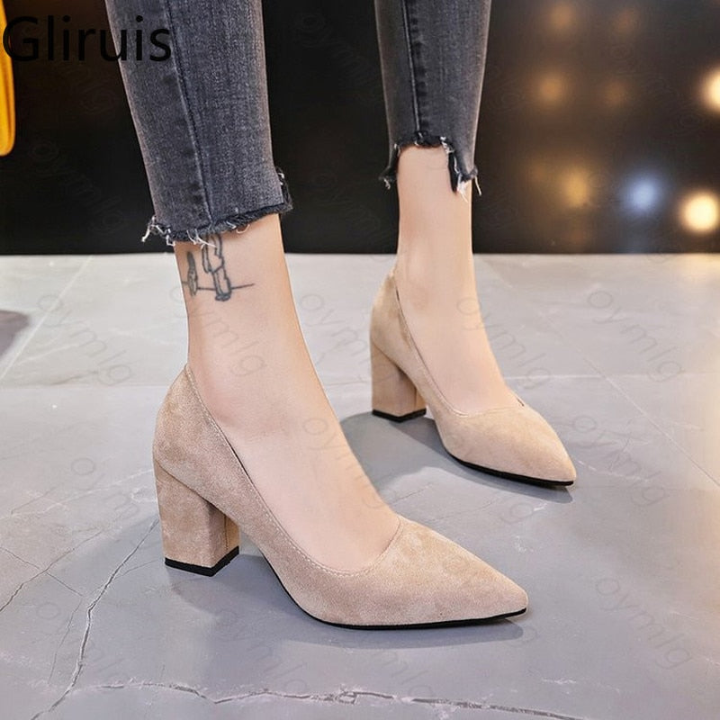 Thick High Heels Women Shoes Sexy Office Pointed Toe Work Ladies Footwear - lecapmode