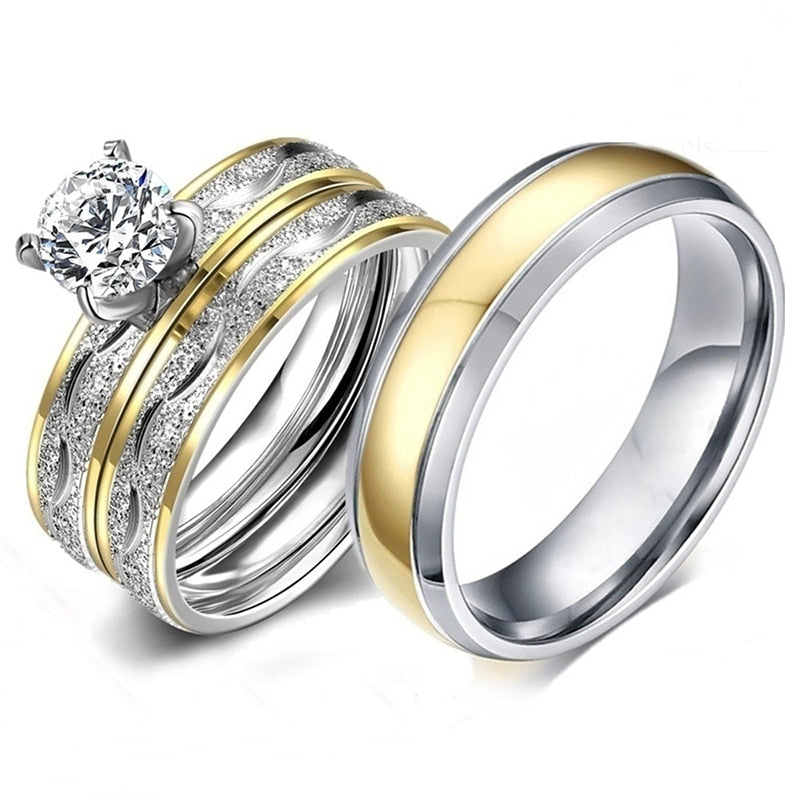 Fashion Couple Exquisite Zircon Women Men Rings Set Engagement Wedding Jewelry - lecapmode