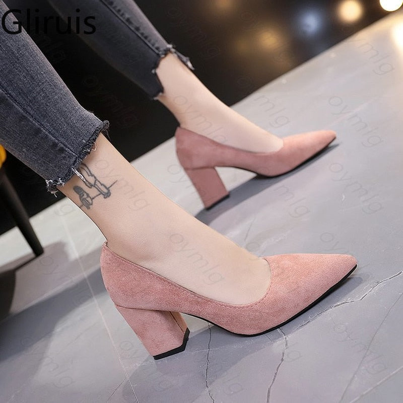 Thick High Heels Women Shoes Sexy Office Pointed Toe Work Ladies Footwear - lecapmode