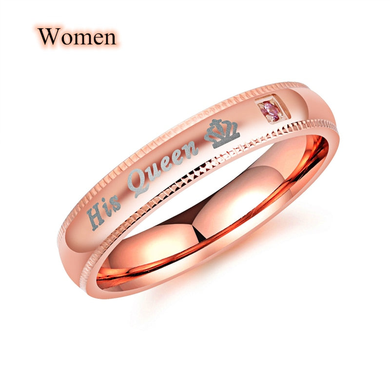 Fashion Couple Rings King Queen Romantic Zircon Crown Jewelry Gifts - lecapmode