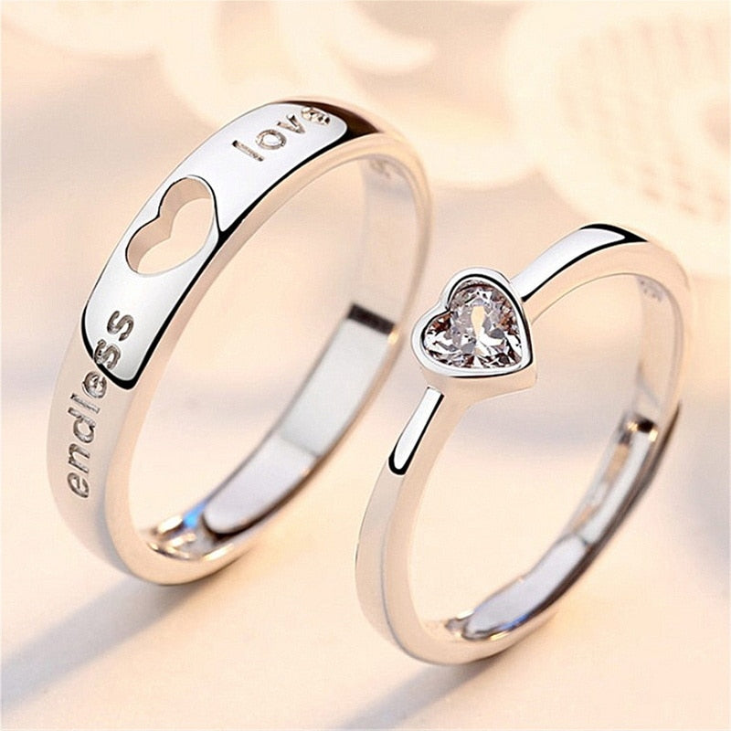 Zircon Heart Matching Couple Rings Set Wedding Ring For Women Men Valentine Day Jewelry - lecapmode