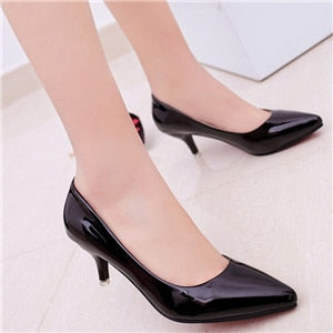 Women Shoes Elegant Heeled Party Pointed Toe Leather Thin Heels - lecapmode