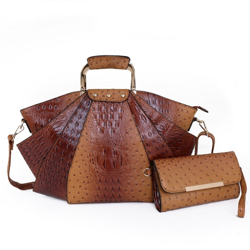 2PCS Fashion Female Luxury Designer Handbag High Quality Leather Ladies Shoulder Bag - lecapmode