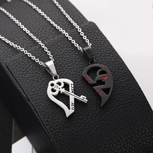 2 Piece Set Fashion Couple Pendant Necklace Broken Heart Women Men Jewelry Gift - lecapmode