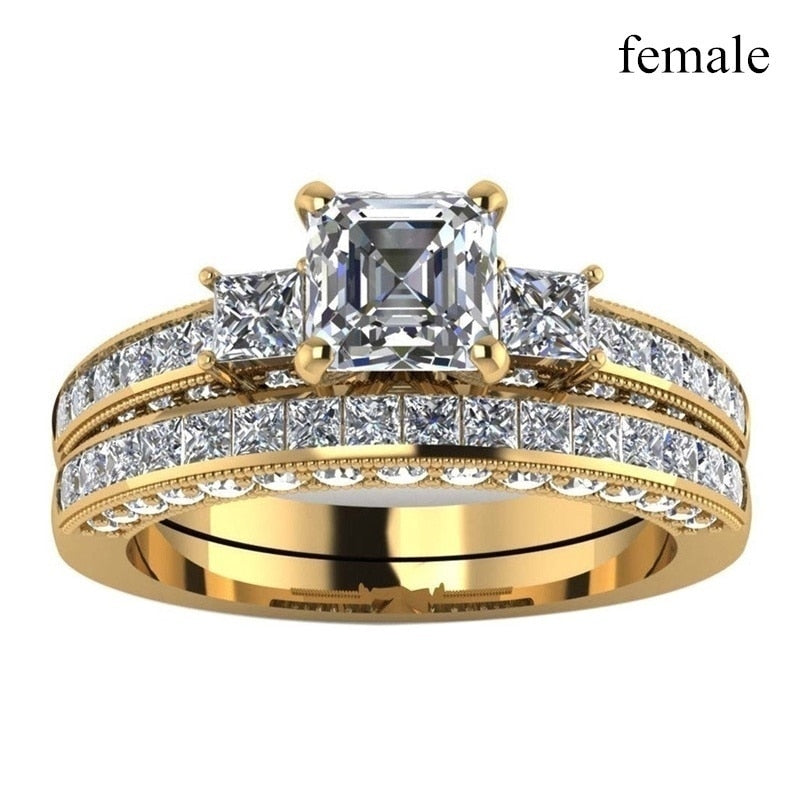 Fashion Cubic Zirconia Wedding Couple Rings Men Women Jewelry - lecapmode