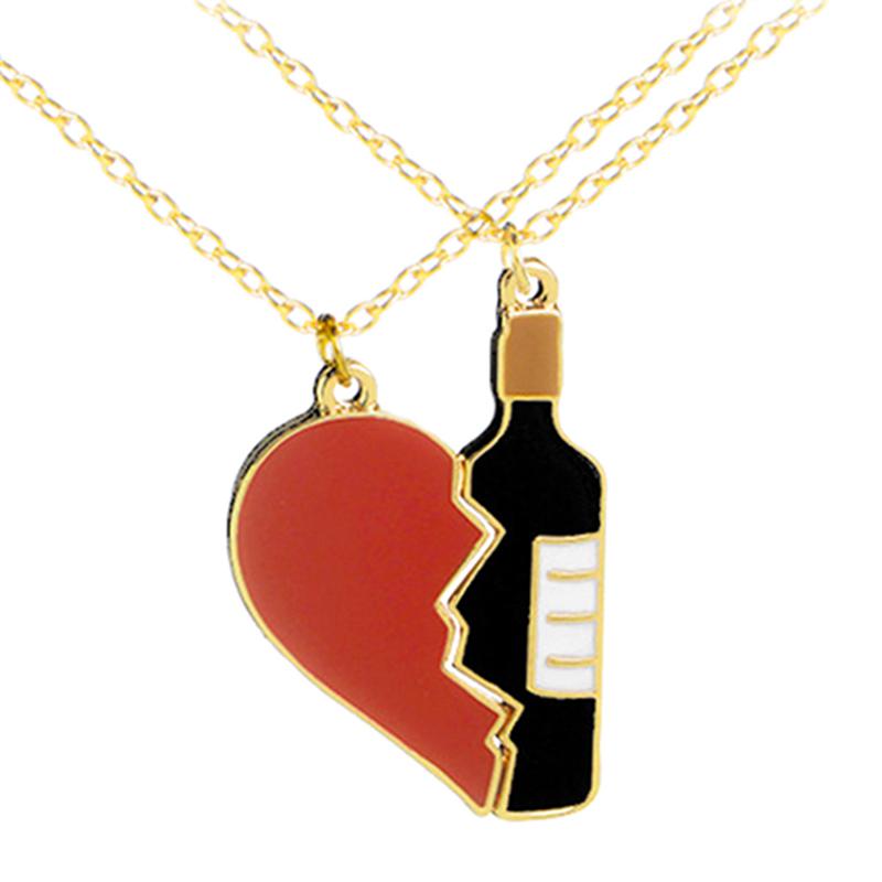 2 Piece Set Fashion Couple Pendant Necklace Broken Heart Women Men Jewelry Gift - lecapmode