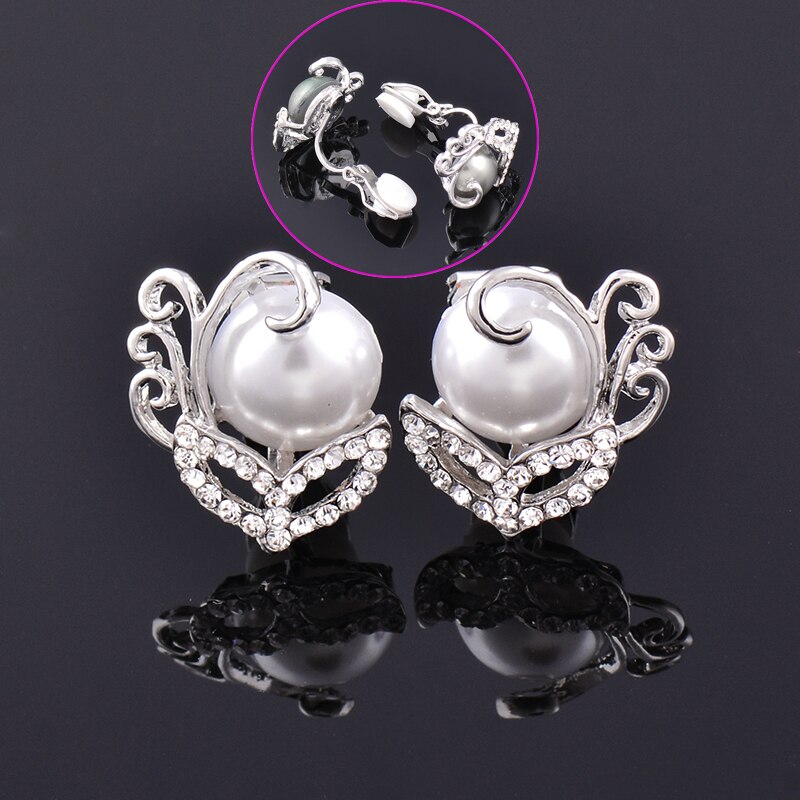 Pearl Clip On Earrings Silver Color Bride Wedding Jewelry - lecapmode