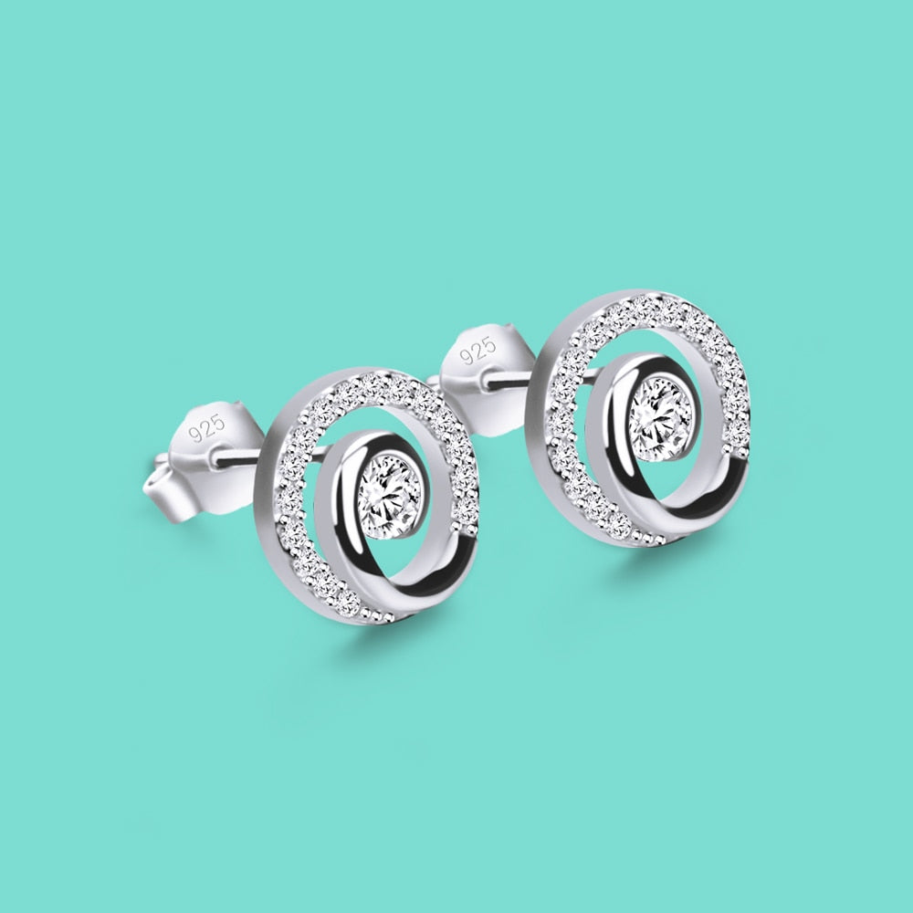 Women Original 925 Sterling Silver Earrings ] Cubic Zircon Round Rose Gold Earrings Fine Jewelry For Girlfriend - lecapmode