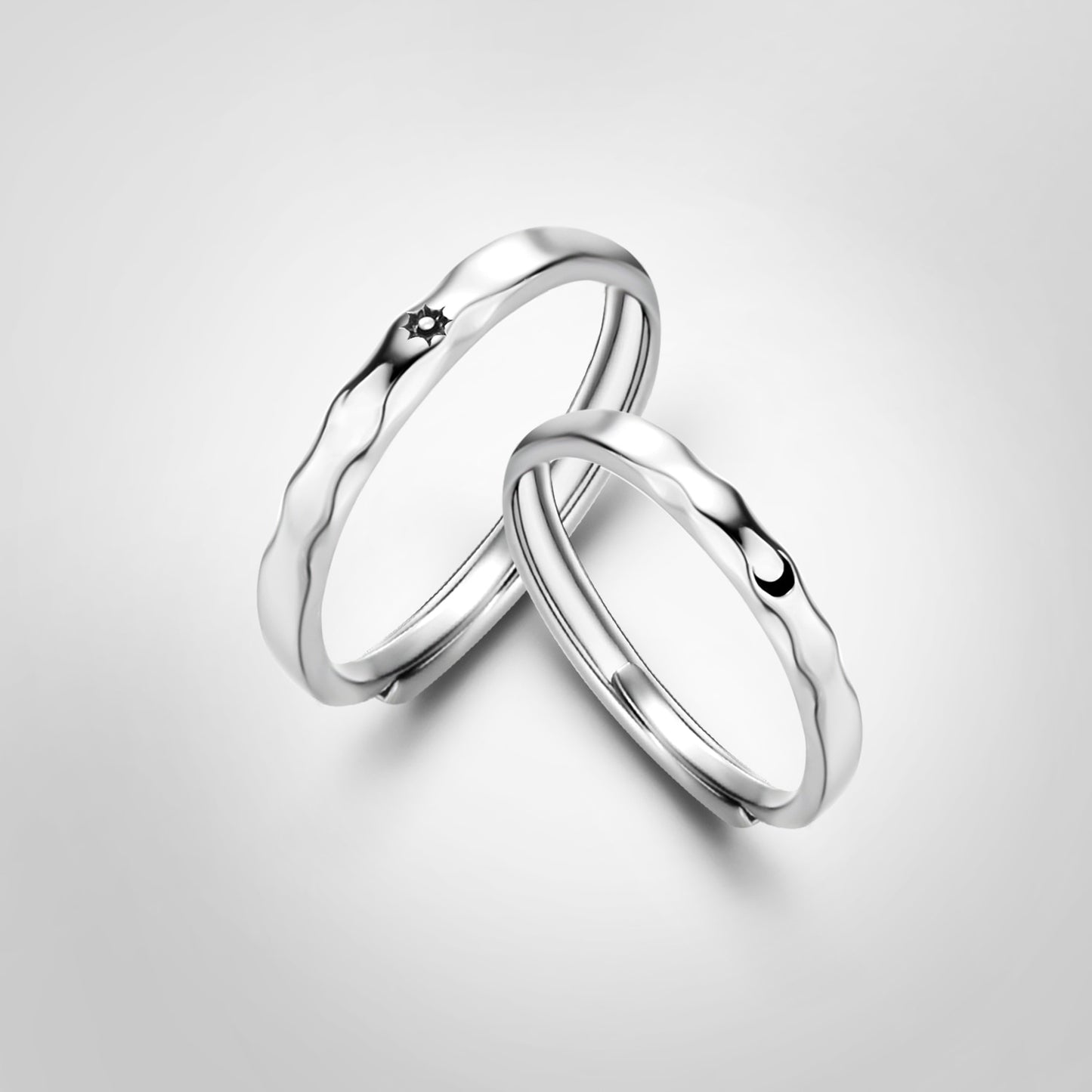 2 Pcs Silver Color Couple Fashion Wedding Bride Bridegroom Jewelry Sun Moon Rings Set - lecapmode