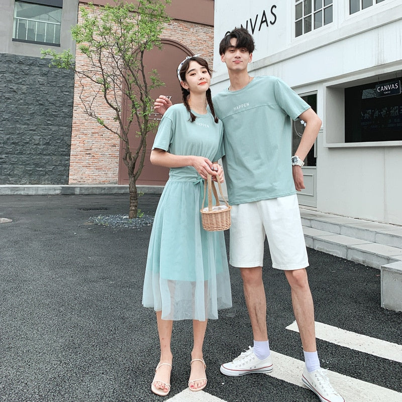 Couple Matching Clothes College School Korean Fashion Style Slim T-shirts Men Women - lecapmode