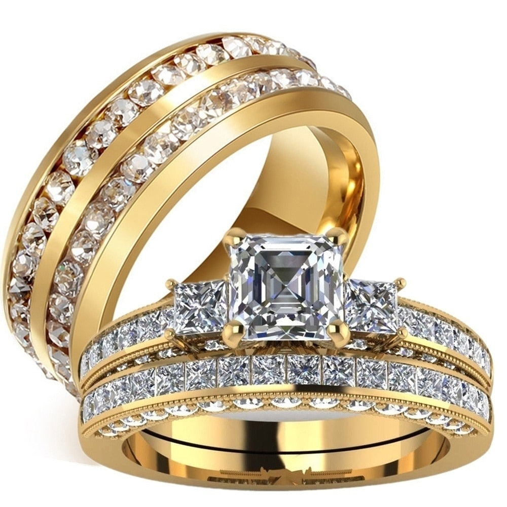 Fashion Cubic Zirconia Wedding Couple Rings Men Women Jewelry - lecapmode