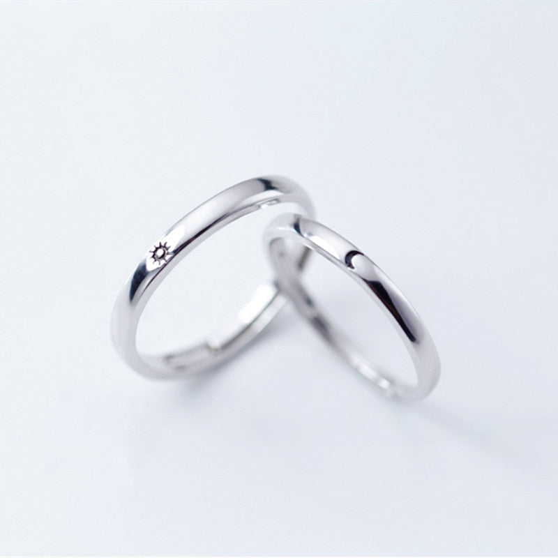 2 Pcs Silver Color Couple Fashion Wedding Bride Bridegroom Jewelry Sun Moon Rings Set - lecapmode