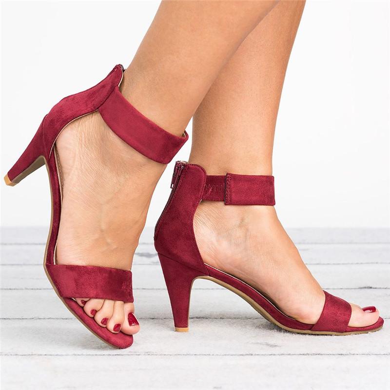 Women Sandals Open Toe Summer Shoes with High Heels  Ankle Strap Female Thin Heel Zipper - lecapmode