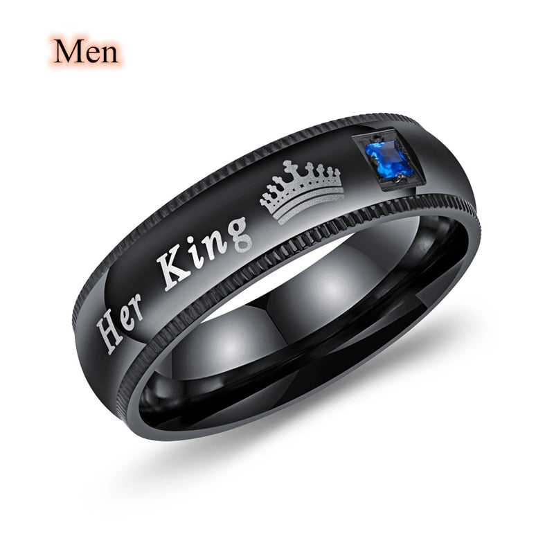 Fashion Couple Rings King Queen Romantic Zircon Crown Jewelry Gifts - lecapmode