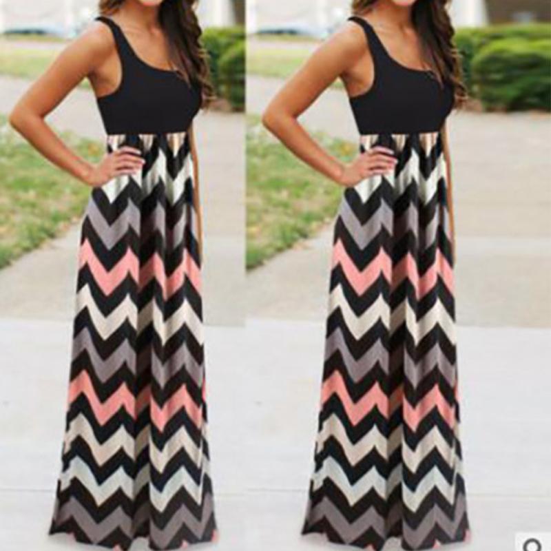 Women Striped Design Long Boho Dress Beach Summer Maxi Clothing - lecapmode