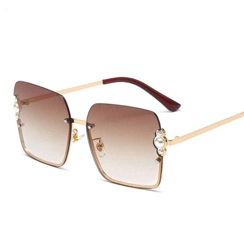 Luxury Women Brand Sunglasses Pearl Square Fashion Shades - lecapmode