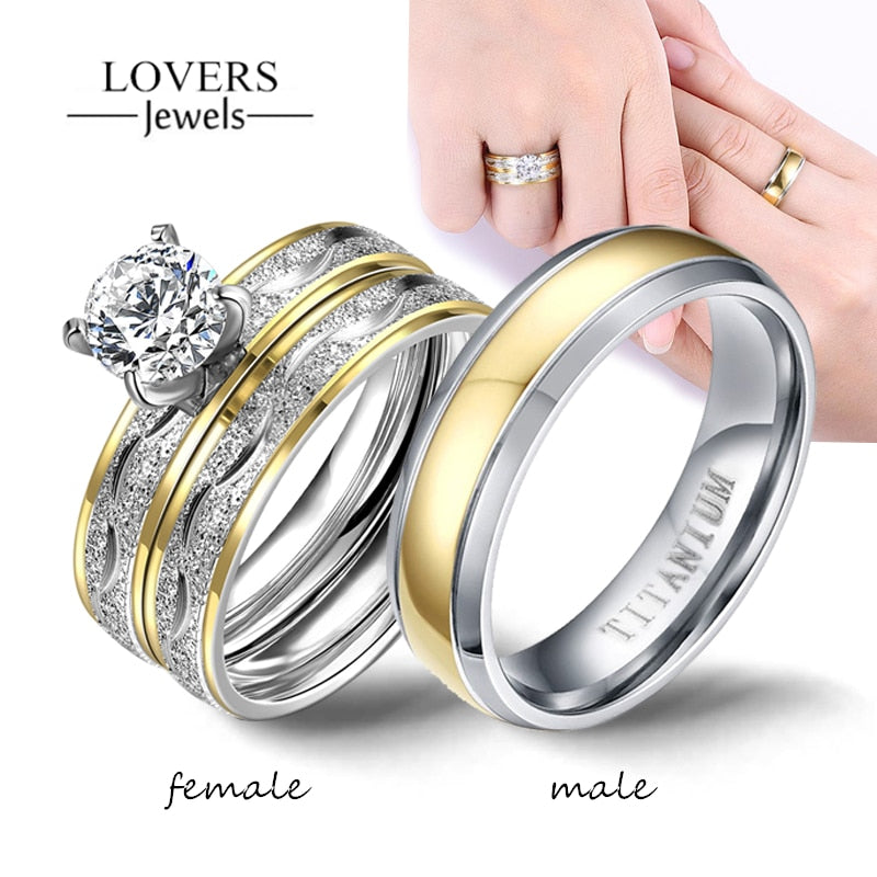 Couple Rings Men Women Exquisite Rhinestones Zirconia Jewelry Set - lecapmode