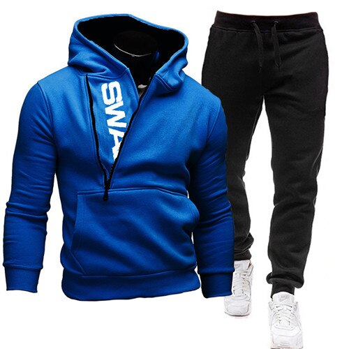 Men Tracksuits 2 Pieces Set Sweatshirt + Sweatpants Sportswear Zipper Hoodies - lecapmode