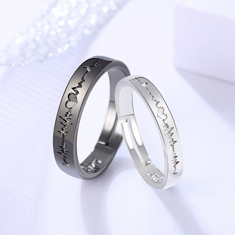 2Pcs Couple Adjustable Rings For Lover Black Silver Engagement Gift - lecapmode