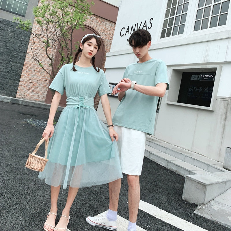 Couple Matching Clothes College School Korean Fashion Style Slim T-shirts Men Women - lecapmode