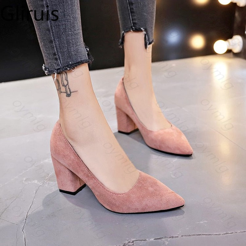 Thick High Heels Women Shoes Sexy Office Pointed Toe Work Ladies Footwear - lecapmode