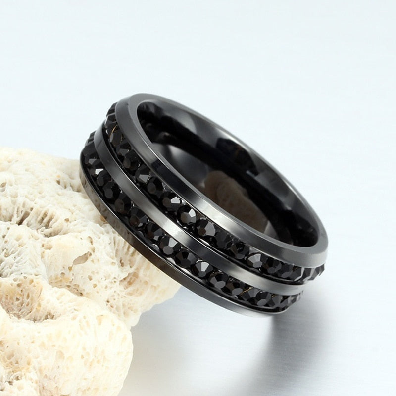 Black Heart Crystal Couple Rings Set Men Women Ring Wedding Jewelry - lecapmode