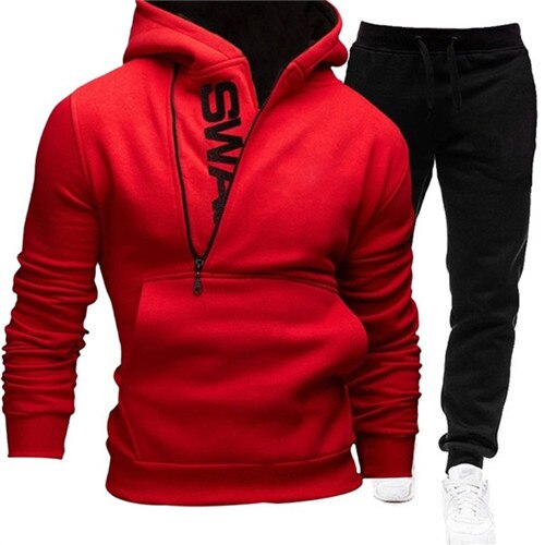 Men Tracksuits 2 Pieces Set Sweatshirt + Sweatpants Sportswear Zipper Hoodies - lecapmode