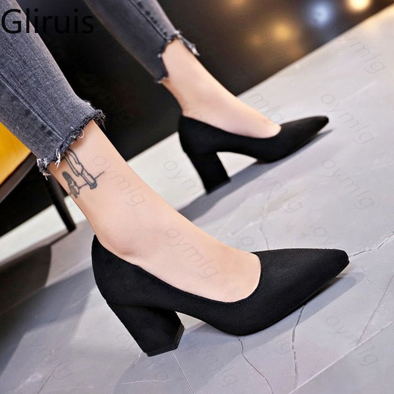 Thick High Heels Women Shoes Sexy Office Pointed Toe Work Ladies Footwear - lecapmode