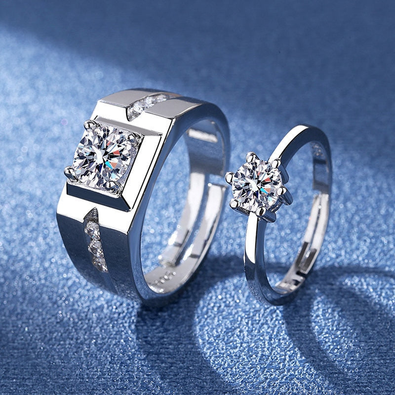 2 Pcs Love Heart Zircon Couple Rings Set Fashion Lover Bridal Wedding Engagement Gifts - lecapmode