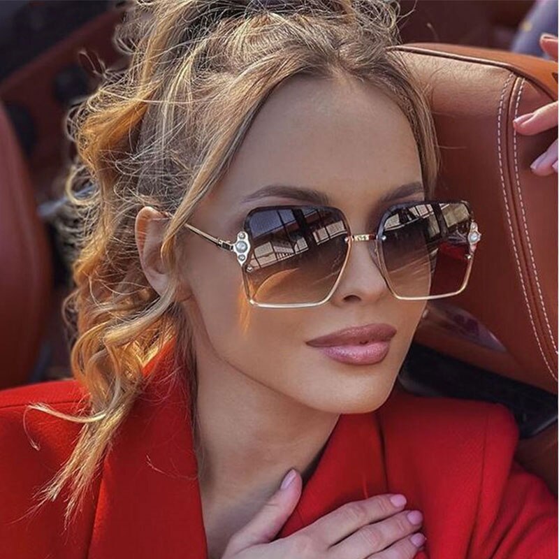 Luxury Women Brand Sunglasses Pearl Square Fashion Shades - lecapmode