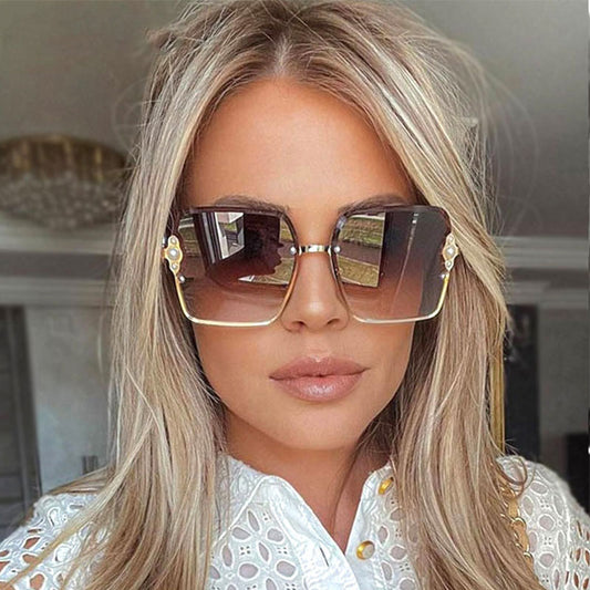 Luxury Women Brand Sunglasses Pearl Square Fashion Shades - lecapmode