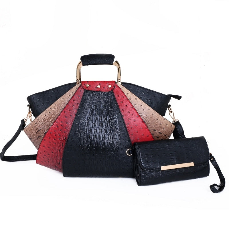 2PCS Fashion Female Luxury Designer Handbag High Quality Leather Ladies Shoulder Bag - lecapmode