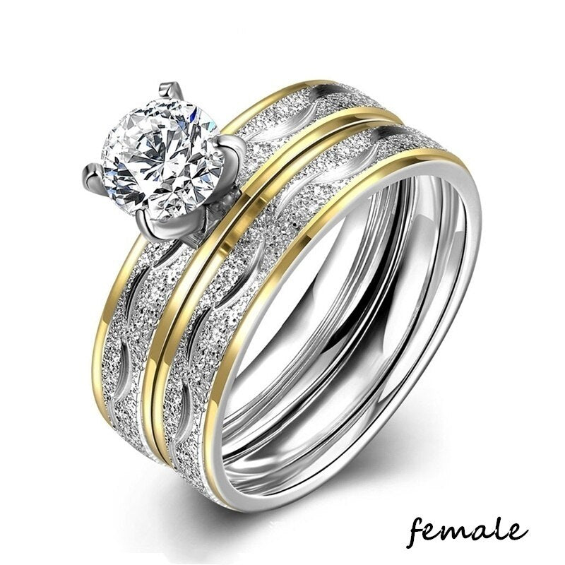 Fashion Couple Exquisite Zircon Women Men Rings Set Engagement Wedding Jewelry - lecapmode