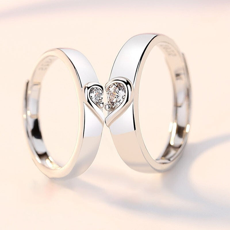 2 Pcs Love Heart Zircon Couple Rings Set Fashion Lover Bridal Wedding Engagement Gifts - lecapmode