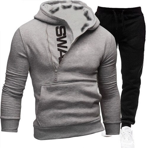 Men Tracksuits 2 Pieces Set Sweatshirt + Sweatpants Sportswear Zipper Hoodies - lecapmode