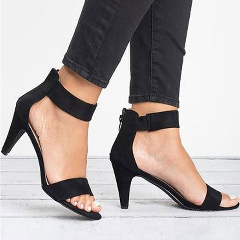 Women Sandals Open Toe Summer Shoes with High Heels  Ankle Strap Female Thin Heel Zipper - lecapmode