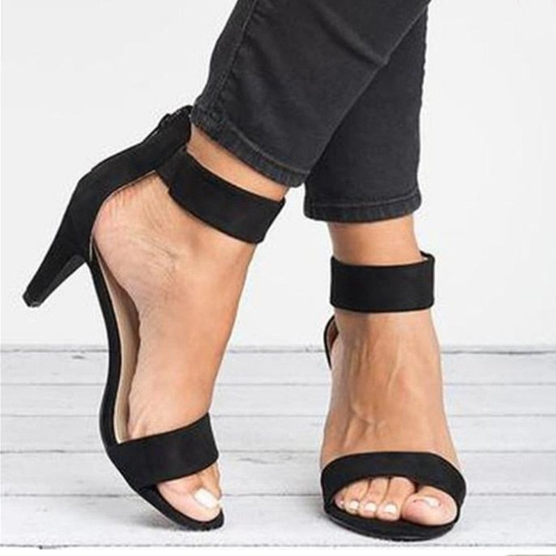 Women Sandals Open Toe Summer Shoes with High Heels  Ankle Strap Female Thin Heel Zipper - lecapmode