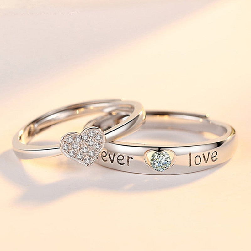 2 Pcs Love Heart Zircon Couple Rings Set Fashion Lover Bridal Wedding Engagement Gifts - lecapmode