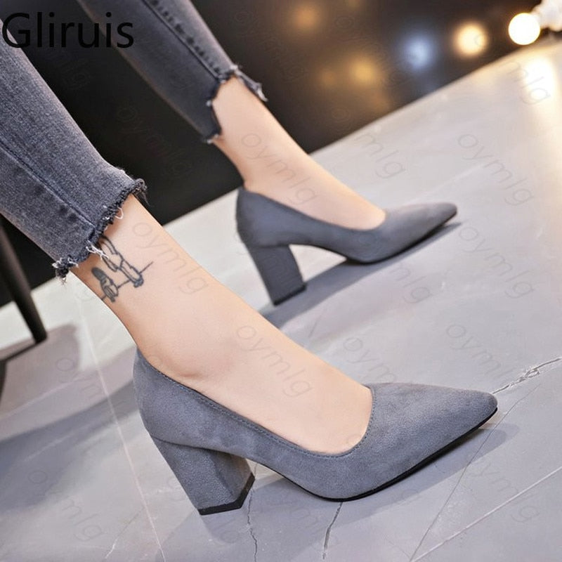 Thick High Heels Women Shoes Sexy Office Pointed Toe Work Ladies Footwear - lecapmode