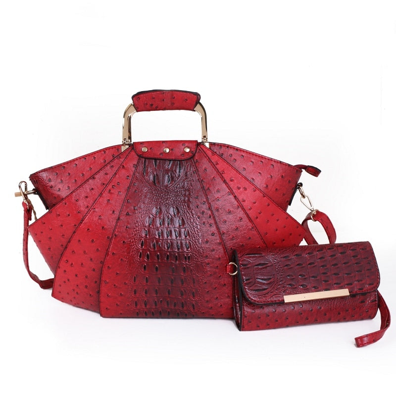 2PCS Fashion Female Luxury Designer Handbag High Quality Leather Ladies Shoulder Bag - lecapmode