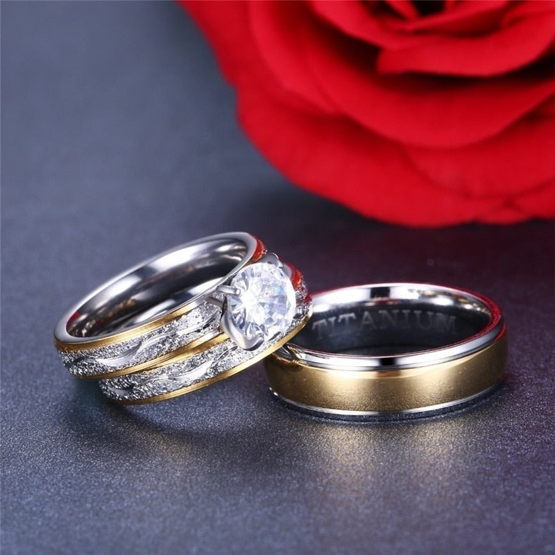 Fashion Couple Exquisite Zircon Women Men Rings Set Engagement Wedding Jewelry - lecapmode