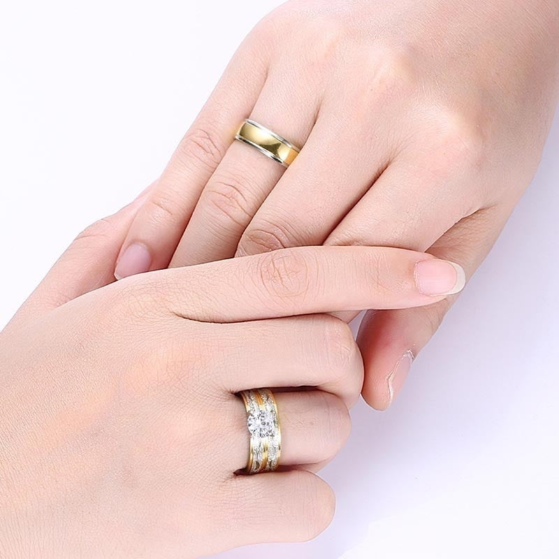 Fashion Couple Exquisite Zircon Women Men Rings Set Engagement Wedding Jewelry - lecapmode