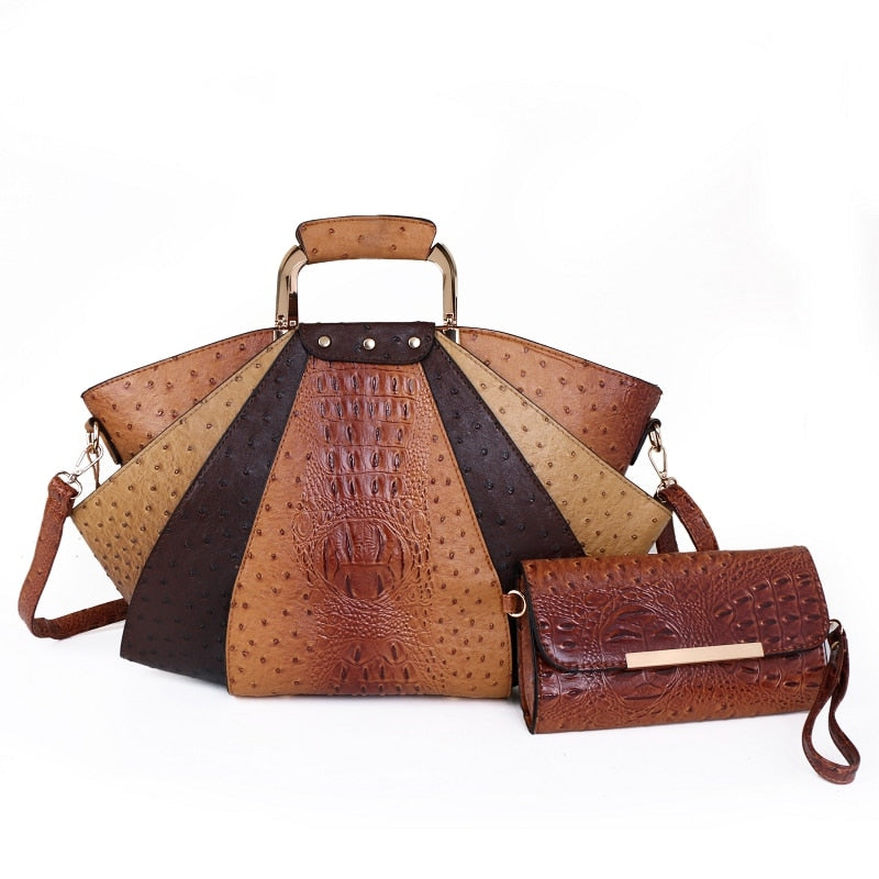 2PCS Fashion Female Luxury Designer Handbag High Quality Leather Ladies Shoulder Bag - lecapmode