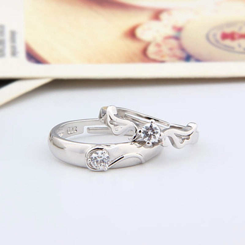 2 Pcs Love Heart Zircon Couple Rings Set Fashion Lover Bridal Wedding Engagement Gifts - lecapmode