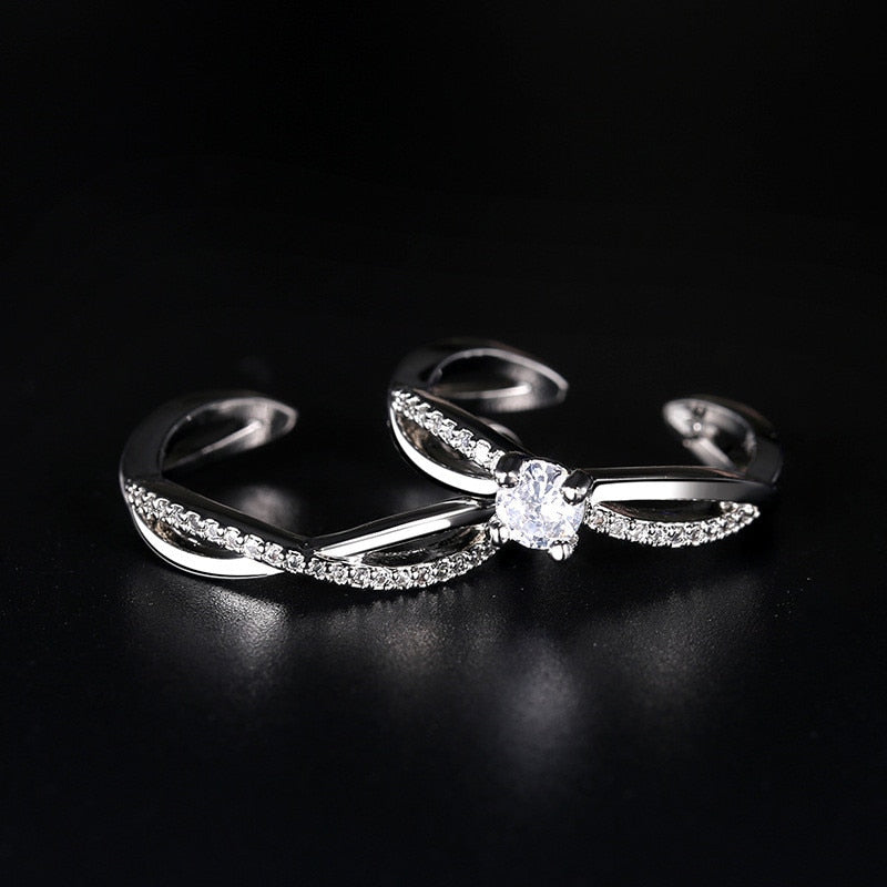 2 Pcs Love Heart Zircon Couple Rings Set Fashion Lover Bridal Wedding Engagement Gifts - lecapmode