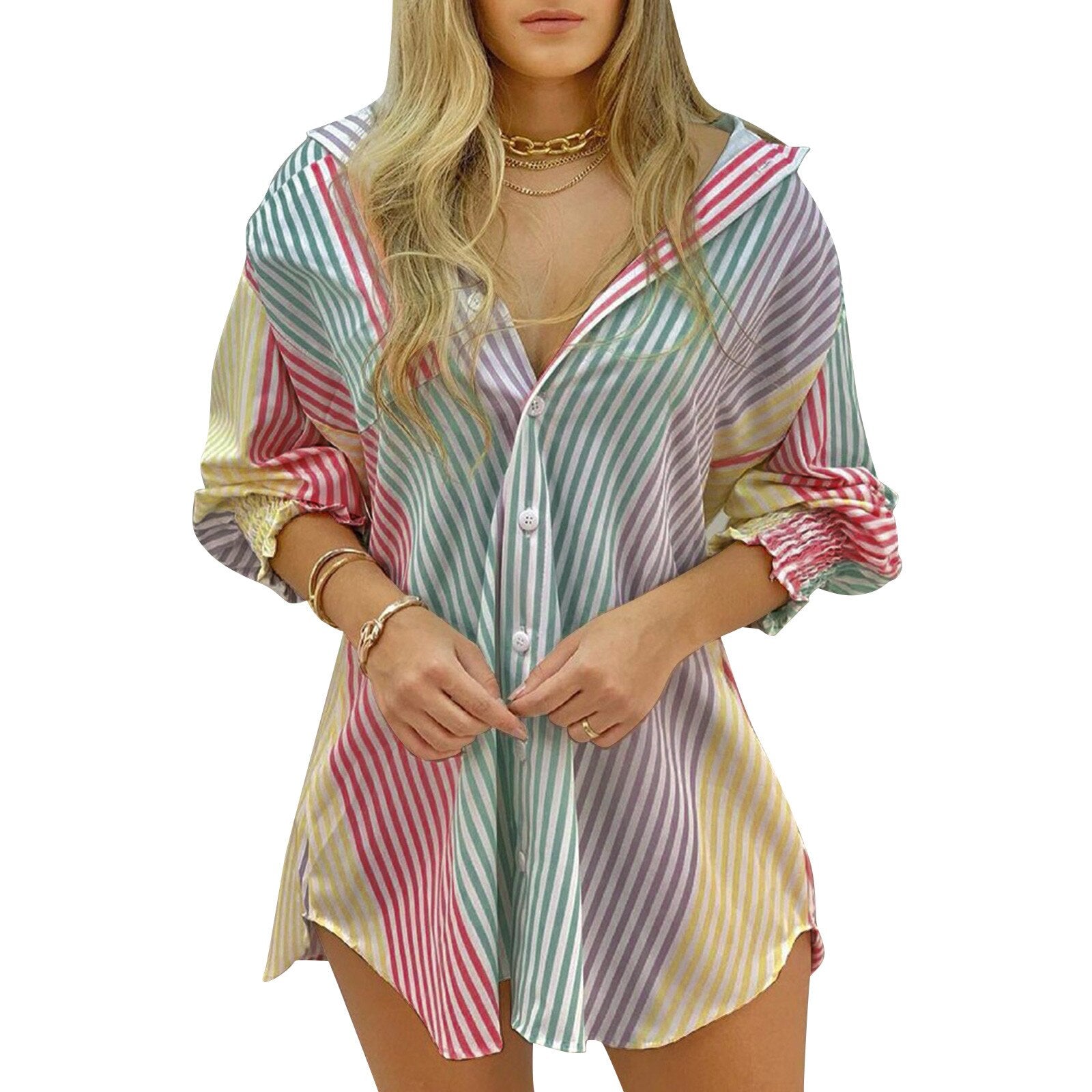 Summer Elegant Mini Dress Casual Female Robe Office Ladies Shirt - lecapmode