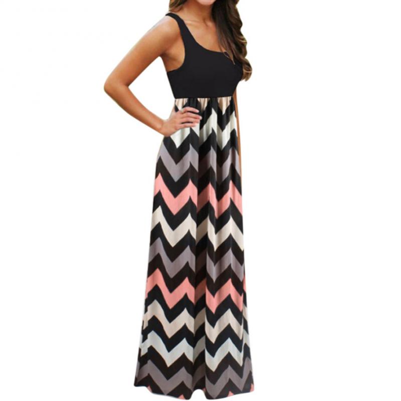 Women Striped Design Long Boho Dress Beach Summer Maxi Clothing - lecapmode