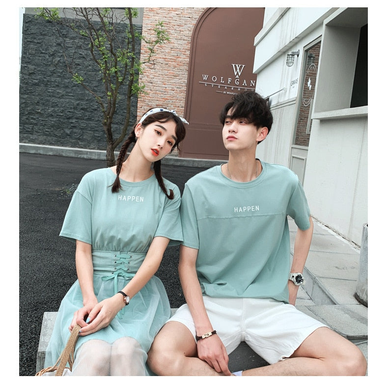 Couple Matching Clothes College School Korean Fashion Style Slim T-shirts Men Women - lecapmode