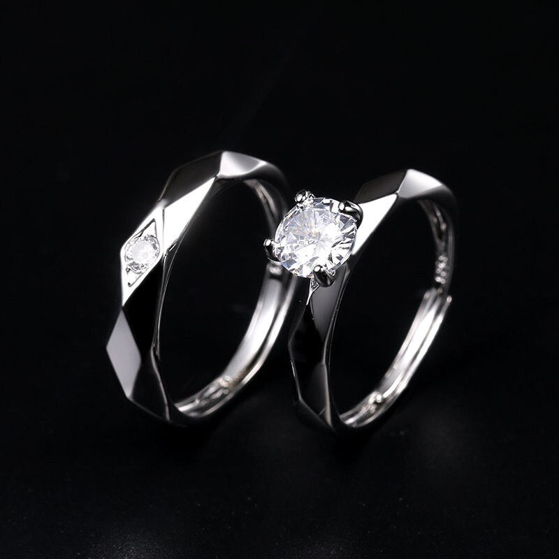 2 Pcs Love Heart Zircon Couple Rings Set Fashion Lover Bridal Wedding Engagement Gifts - lecapmode